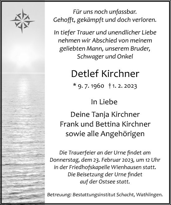 Traueranzeige von Detlef Kirchner von Cellesche Zeitung