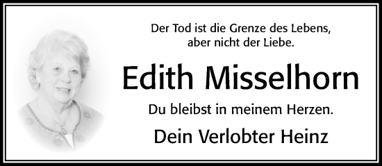 Traueranzeige von Edith Misselhorn von Cellesche Zeitung