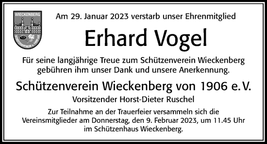 Traueranzeige von Erhard Vogel von Cellesche Zeitung