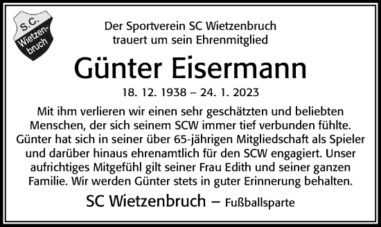 Traueranzeige von Günter Eisermann von Cellesche Zeitung