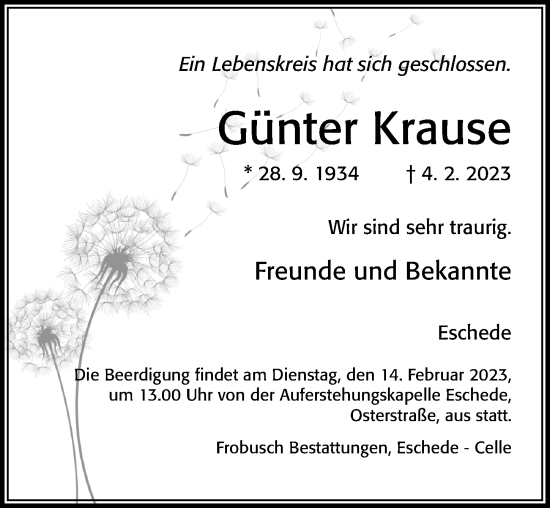 Traueranzeige von Günter Krause von Cellesche Zeitung