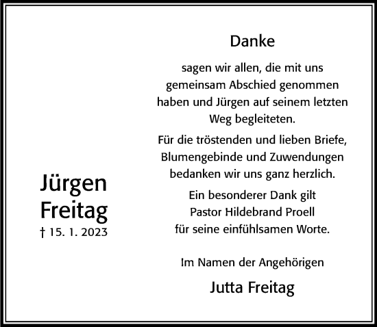 Traueranzeige von Jürgen Freitag von Cellesche Zeitung