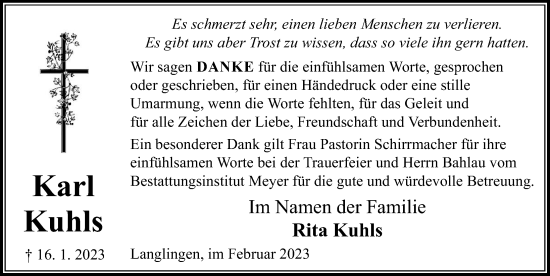 Traueranzeige von Karl Kuhls von Cellesche Zeitung