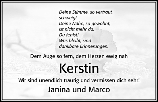 Traueranzeige von Kerstin  von Cellesche Zeitung
