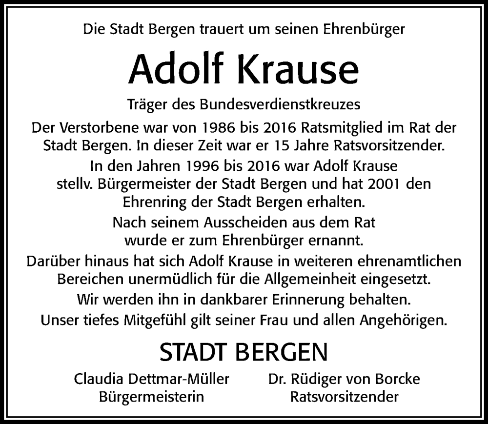  Traueranzeige für Adolf Krause vom 22.03.2023 aus Cellesche Zeitung