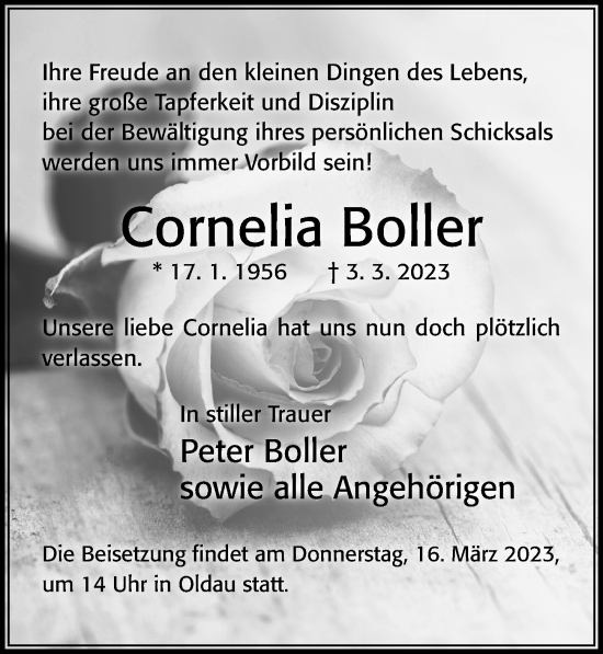 Traueranzeige von Cornelia Boller von Cellesche Zeitung