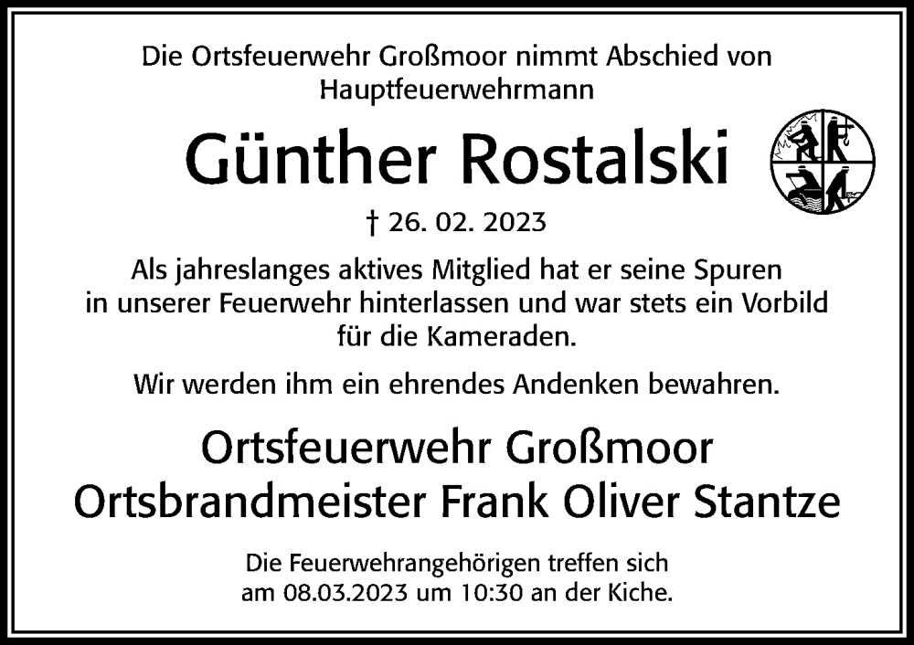  Traueranzeige für Günther Rostalski vom 04.03.2023 aus Cellesche Zeitung