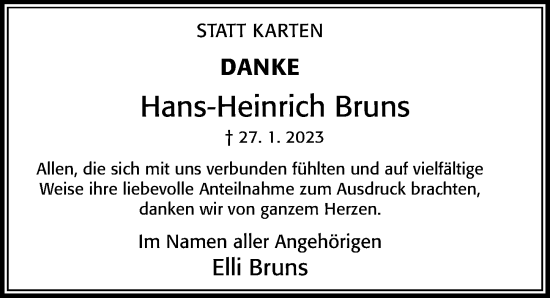 Traueranzeige von Hans-Heinrich Bruns von Cellesche Zeitung