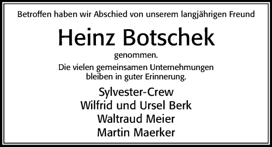 Traueranzeige von Heinz Botschek von Cellesche Zeitung