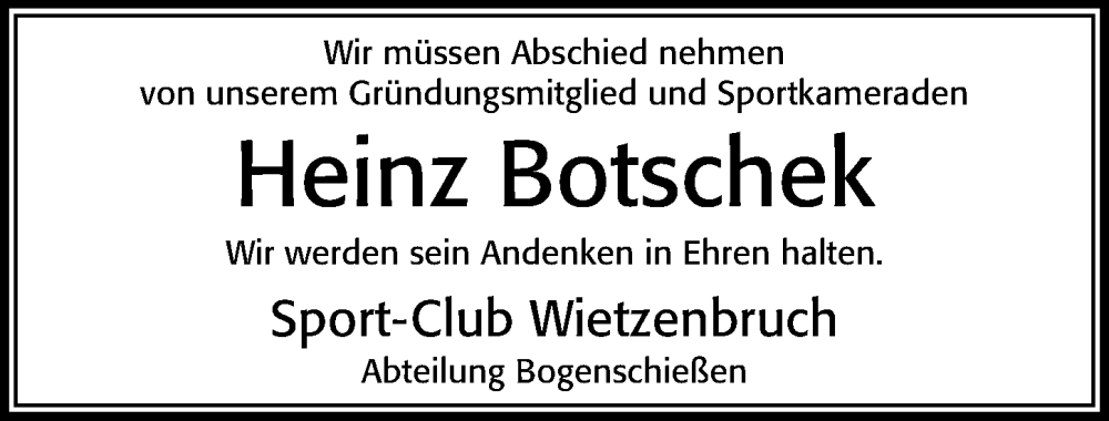  Traueranzeige für Heinz Botschek vom 25.03.2023 aus Cellesche Zeitung