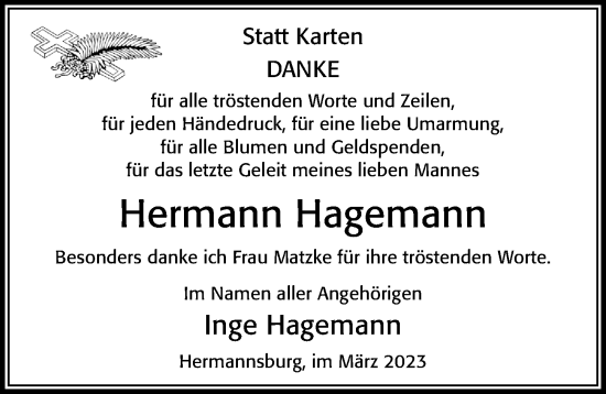 Traueranzeige von Hermann Hagemann von Cellesche Zeitung