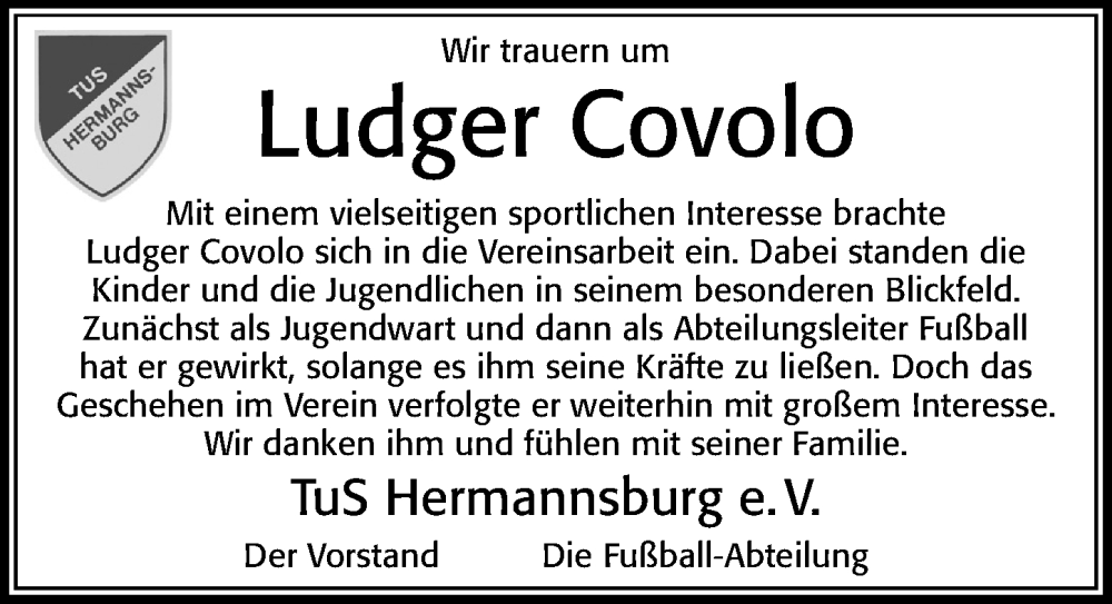  Traueranzeige für Ludger Covolo vom 21.03.2023 aus Cellesche Zeitung