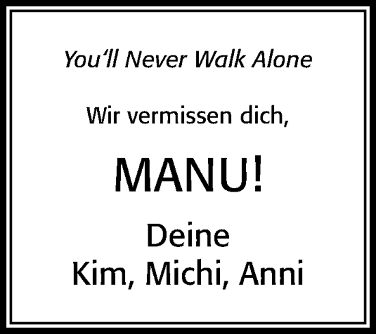 Traueranzeige von Manu  von Cellesche Zeitung