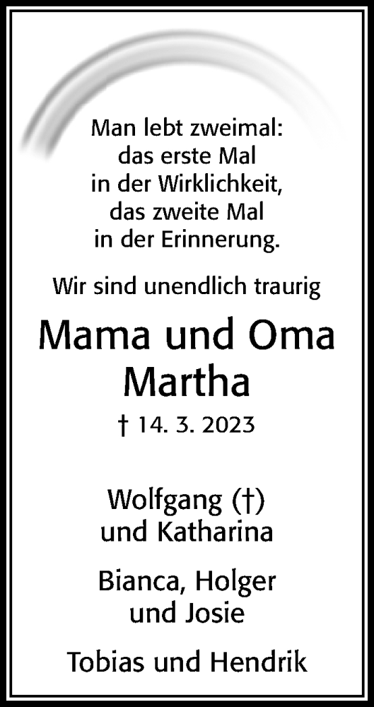 Traueranzeige von Martha Ziesemer von Cellesche Zeitung