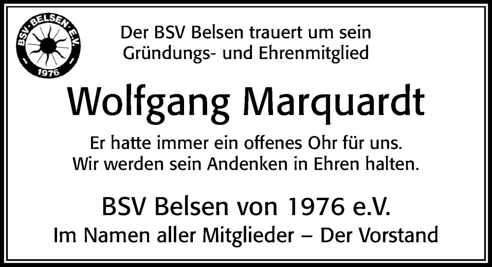  Traueranzeige für Wolfgang Marquardt vom 14.03.2023 aus Cellesche Zeitung