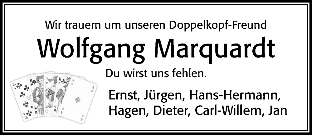  Traueranzeige für Wolfgang Marquardt vom 14.03.2023 aus Cellesche Zeitung