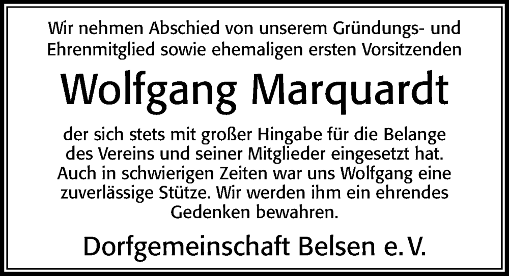  Traueranzeige für Wolfgang Marquardt vom 11.03.2023 aus Cellesche Zeitung