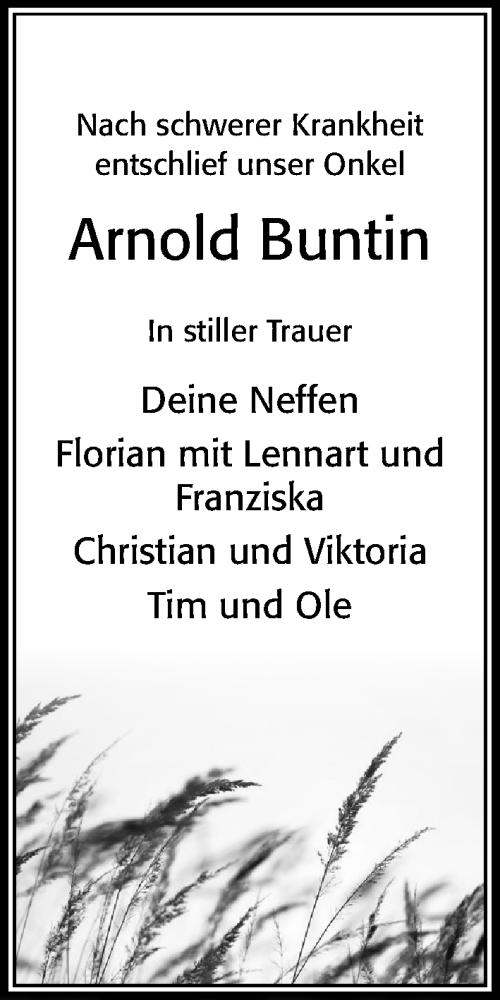  Traueranzeige für Arnold Buntin vom 19.04.2023 aus Cellesche Zeitung