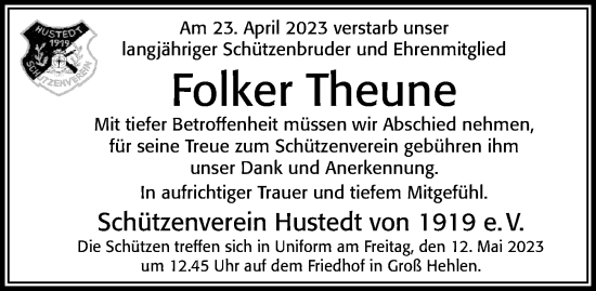 Traueranzeige von Folker Theune von Cellesche Zeitung