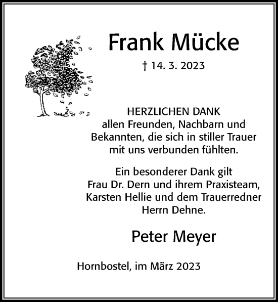 Traueranzeige von Frank Mücke von Cellesche Zeitung