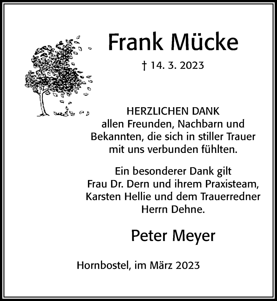 Traueranzeige für Frank Mücke vom 01.04.2023 aus Cellesche Zeitung