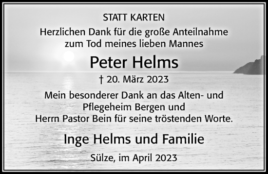 Traueranzeige von Peter Helms von Cellesche Zeitung