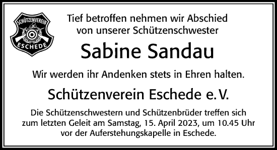 Traueranzeige von Sabine Sandau von Cellesche Zeitung