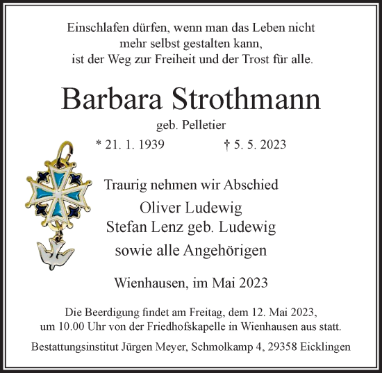 Traueranzeige von Barbara Strothmann von Cellesche Zeitung