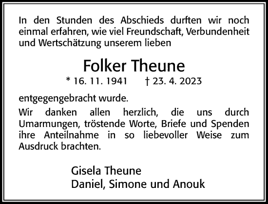Traueranzeige von Folker Theune von Cellesche Zeitung