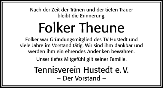 Traueranzeige von Folker Theune von Cellesche Zeitung