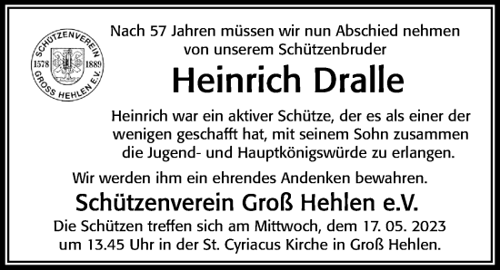 Traueranzeige von Heinrich Dralle von Cellesche Zeitung
