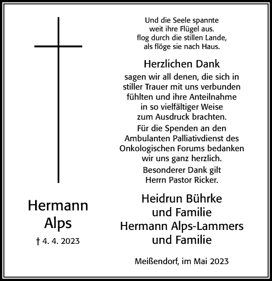 Traueranzeige von Hermann Alps von Cellesche Zeitung