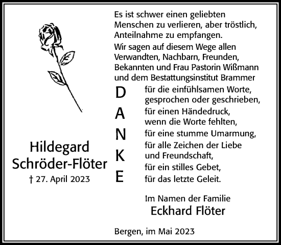 Traueranzeige von Hildegard Schröder-Flöter von Cellesche Zeitung