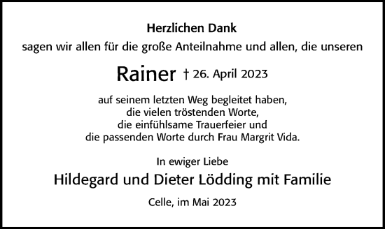 Traueranzeige von Rainer Lödding von Cellesche Zeitung