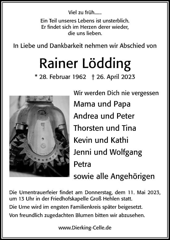 Traueranzeige von Rainer Lödding von Cellesche Zeitung