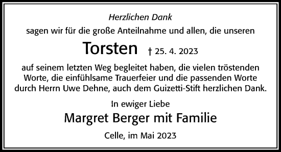 Traueranzeige von Torsten Berger von Cellesche Zeitung