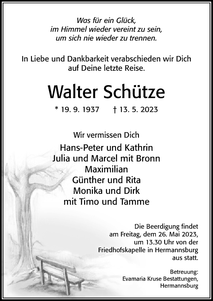 Traueranzeige für Walter Schütze vom 20.05.2023 aus Cellesche Zeitung