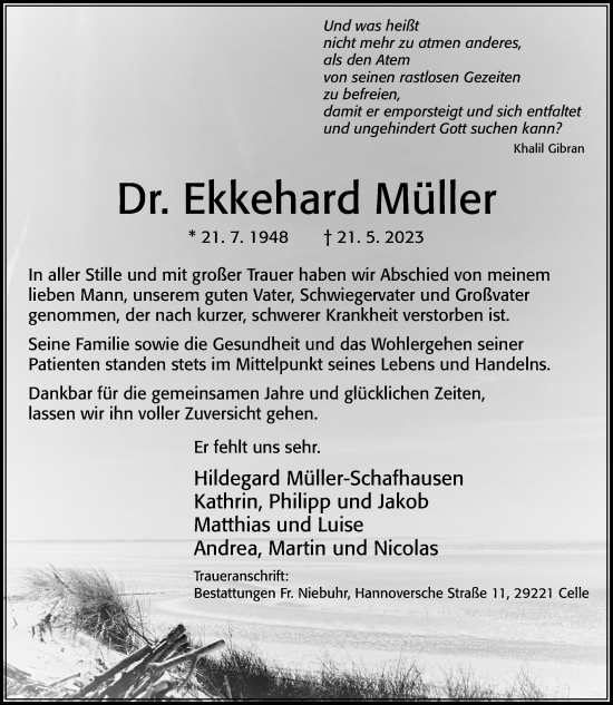 Traueranzeige von Ekkehard Müller von Cellesche Zeitung
