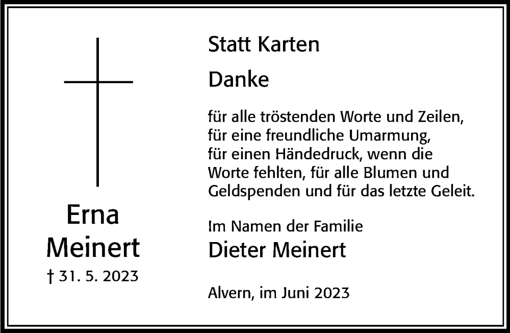  Traueranzeige für Erna Meinert vom 24.06.2023 aus Cellesche Zeitung
