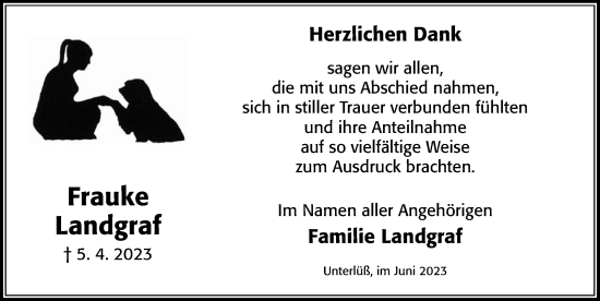 Traueranzeige von Frauke Landgraf von Cellesche Zeitung