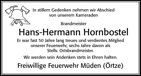 Traueranzeige von Hans-Hermann Hornbostel von Cellesche Zeitung