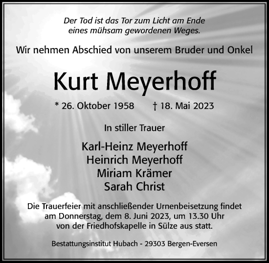 Traueranzeige von Kurt Meyerhoff von Cellesche Zeitung