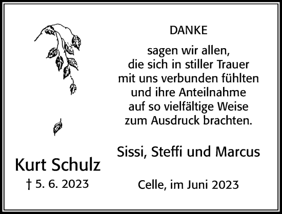 Traueranzeige von Kurt Schulz von Cellesche Zeitung
