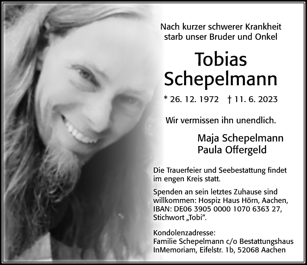  Traueranzeige für Tobias Schepelmann vom 17.06.2023 aus Cellesche Zeitung
