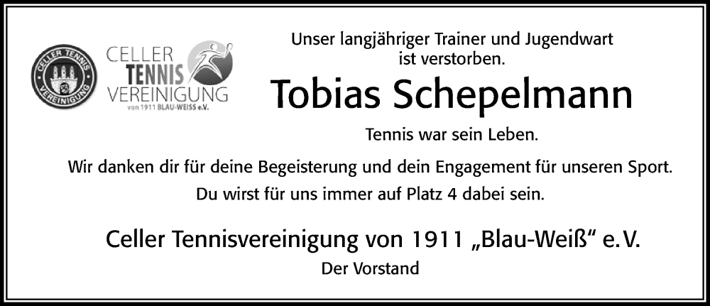  Traueranzeige für Tobias Schepelmann vom 17.06.2023 aus Cellesche Zeitung