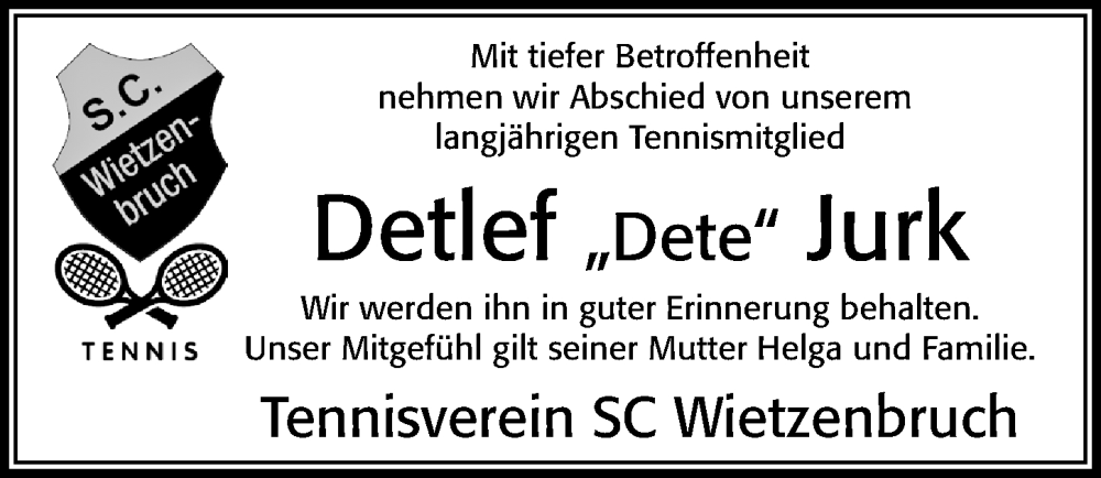  Traueranzeige für Detlef Jurk vom 01.07.2023 aus Cellesche Zeitung
