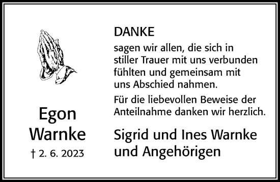 Traueranzeige von Egon Warnke von Cellesche Zeitung