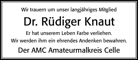 Traueranzeige von Rüdiger Knaut von Cellesche Zeitung