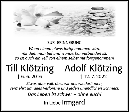 Traueranzeige von Till Klötzing von Cellesche Zeitung