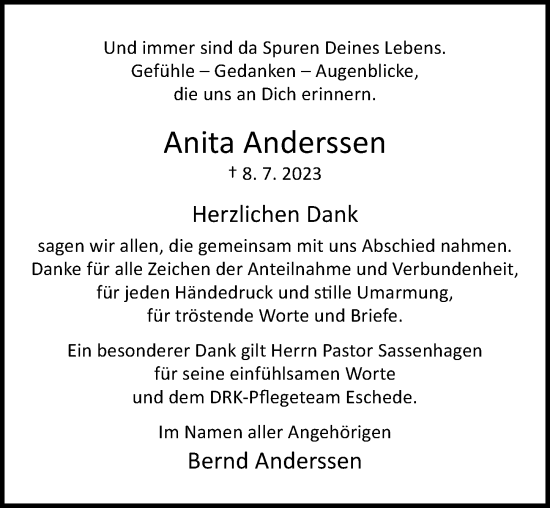 Traueranzeige von Anita Anderssen von Cellesche Zeitung